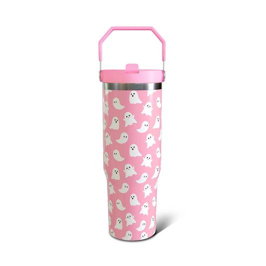 Aokoyi Halloween Ghosts 30oz Tumbler Gifts for Women Girls, Cute Spooky Stainless Steel Insulated Cup, Top Handle and Flip Straw Water Bottle Mug, Holiday Gifts