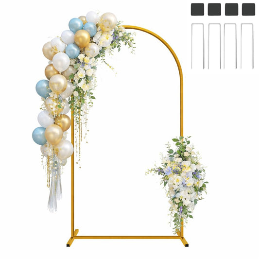 Hemmotop 6FT Arch Backdrop Stand for Party, Ceremony, Metal Arch Frame with Ground Stakes, Gold Photo Back Drop Stand for Bridal Shower, Birthday, Photo Booth, Garden Decoration, Baby Shower