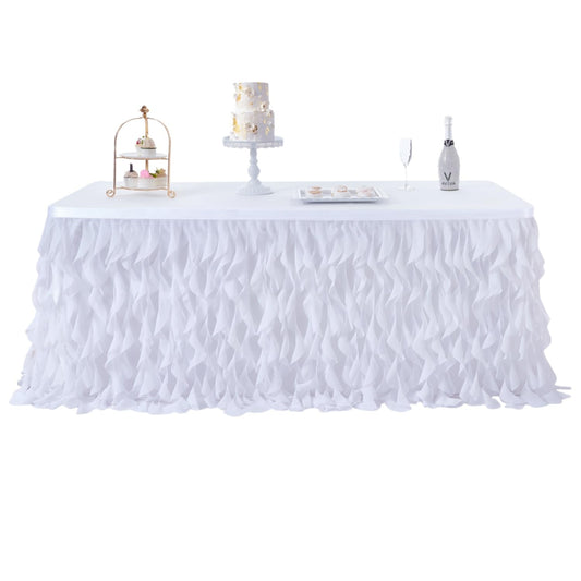leegleri 72Inch White Tutu Table Skirt for Rectangle&Round Tables-Tulle Curly Willow Table Skirt Decorations, White Ruffle Tablecloth for Wedding Bridal Shower Birthday Party Decorations