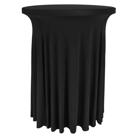 Spandex Cocktail Table Skirt 32"x 43" Black Stretch Cocktail Table Cover, Washable Round High Top Tablecloth for Bar, Wedding, Party, Events (Black)