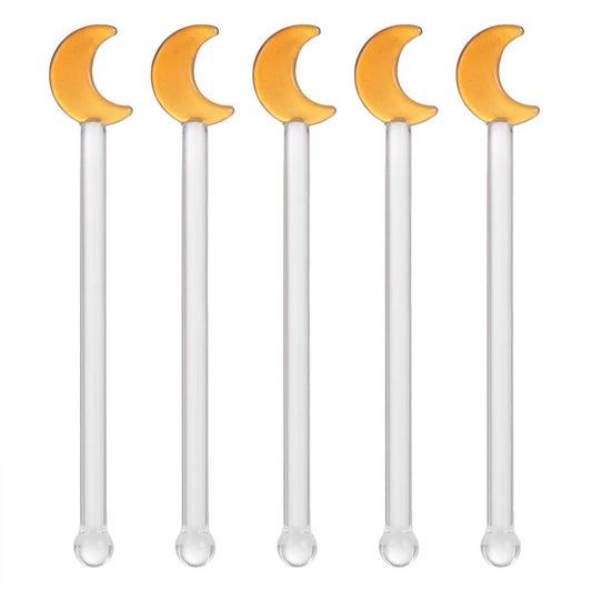 5PCS Glass Swizzle Sticks for Cocktails Drinks, Moon Swizzle Sticks for Drinks Coffee Cocktail for Restaurant Home Bar