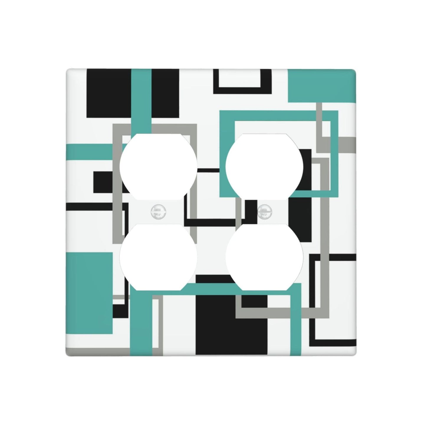 Geometric Turquoise Black Gray Modern Abstract Boho Outlet Covers 2 Gang Double Duplex Decorative Light Switch Covers Electrical Wallplates Socket Faceplate for Office Nursery Decor