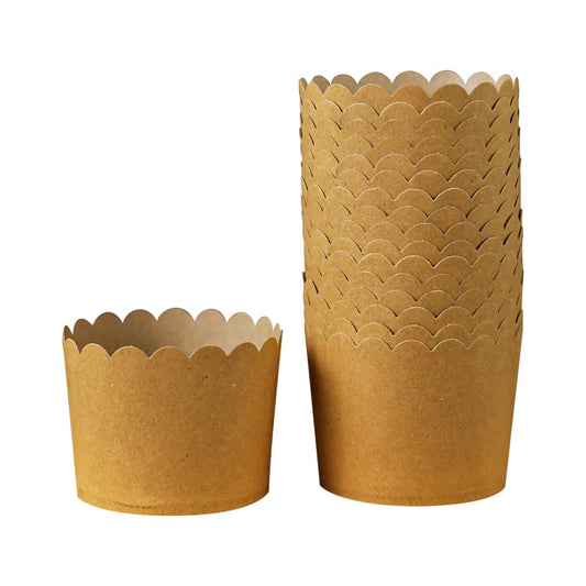 GSHLLO 50 Pcs Scalloped Edge Cupcake Liners Brown Paper Baking Cups Non Stick Cupcake Holder Papers Wedding Birthday Cup Cake Wrappers Greaseproof Muffin Cups for Party Daily Life
