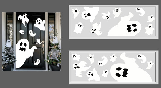 JarThenaAMCS 2 Rolls Halloween Door Stickers Spooky Ghost Door Decals White Ghost Silhouette Window Clings for Halloween Party Home School Office Window Wall Decorations, 13.8 x 39.4 Inch