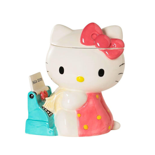 Blue Sky Clayworks Hello Kitty Classic Retro Typewriter Cookie and Snack Jar, 8-inch Height, Home & Kitchen Accessories, Gift, Ceramic, 23704