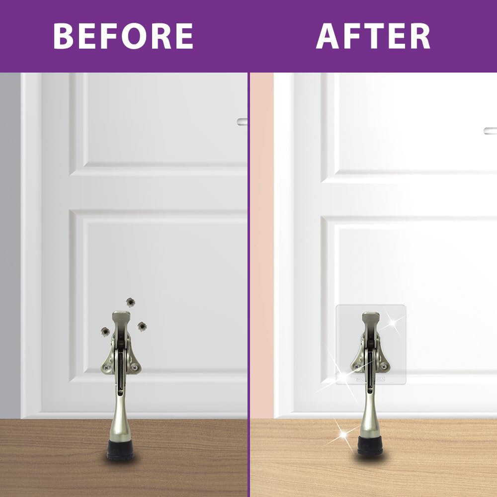 Door Stopper with Adhesive Bracket Stickers, No Drilling or Tools Needed, Available for All Doors, Door Holder, Heavy Door Stop, KickDown Door Stoppers, Bottom of Door by HASHI (White/Bracket)