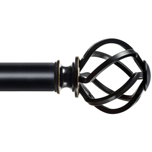 KAMANINA Black Curtain Rods for Windows 72 to 144 Inches (6-12ft), 1 Inch Heavy Duty Curtain Rod 32 to 144, Long Decorative Single Drapery Rods, Twisted Cage End