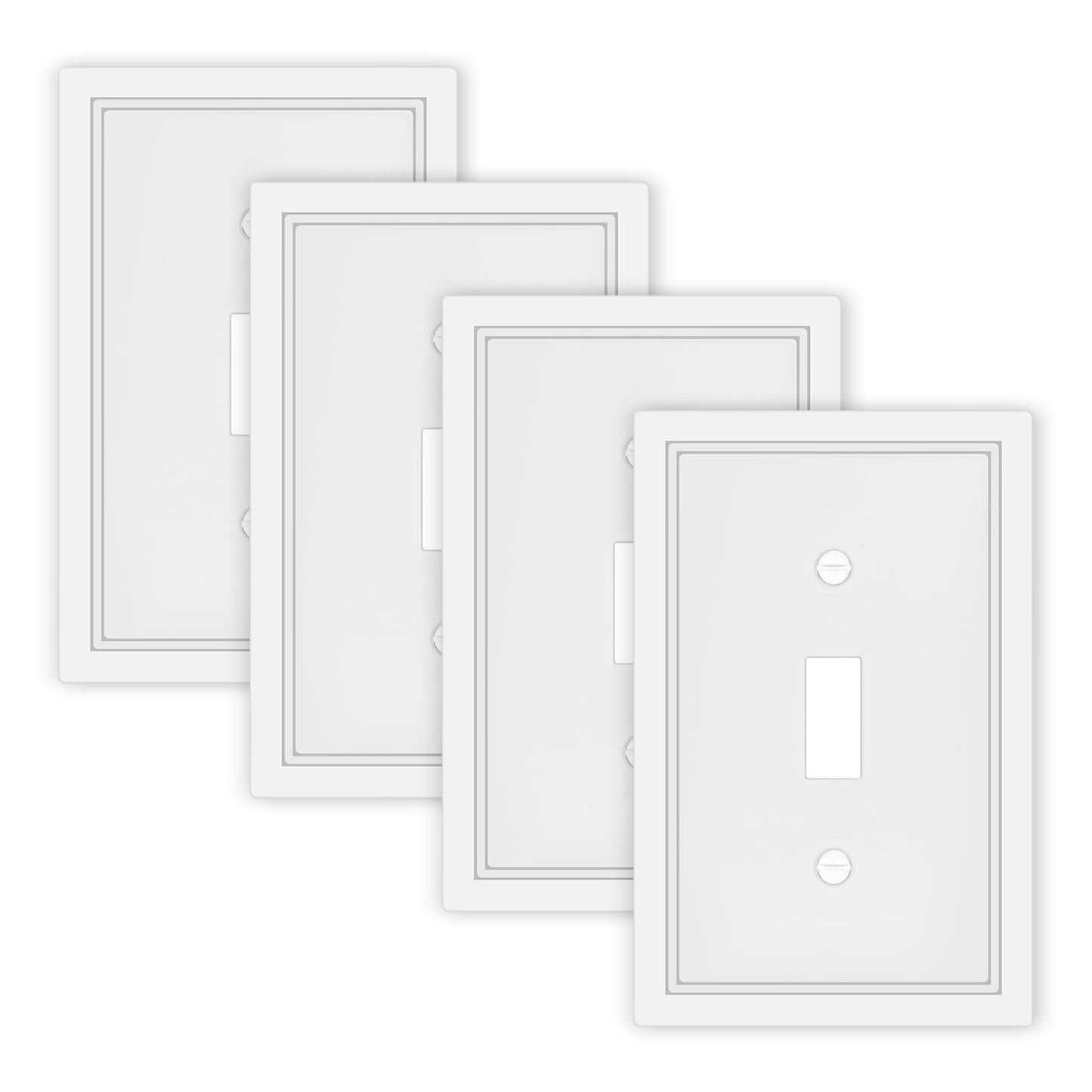 White Decorative Light Switch Cover Plate, Classic Single Toggle Switch Plate Covers, Natural Bamboo Fiber 1 Gang Wall Plates for Bathroom Kitchen- 4 Pack