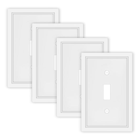 White Decorative Light Switch Cover Plate, Classic Single Toggle Switch Plate Covers, Natural Bamboo Fiber 1 Gang Wall Plates for Bathroom Kitchen- 4 Pack
