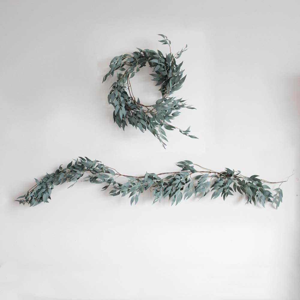 LJDJ Gray Green Leaf Garland Decorations - 5.4 Feet Artificial Silk Fabric Willow Plant Leaves Vines Twigs Garland String Wedding Decor Jungle Luau Safari Party Supplies Faux Greenery Crowns Wreath