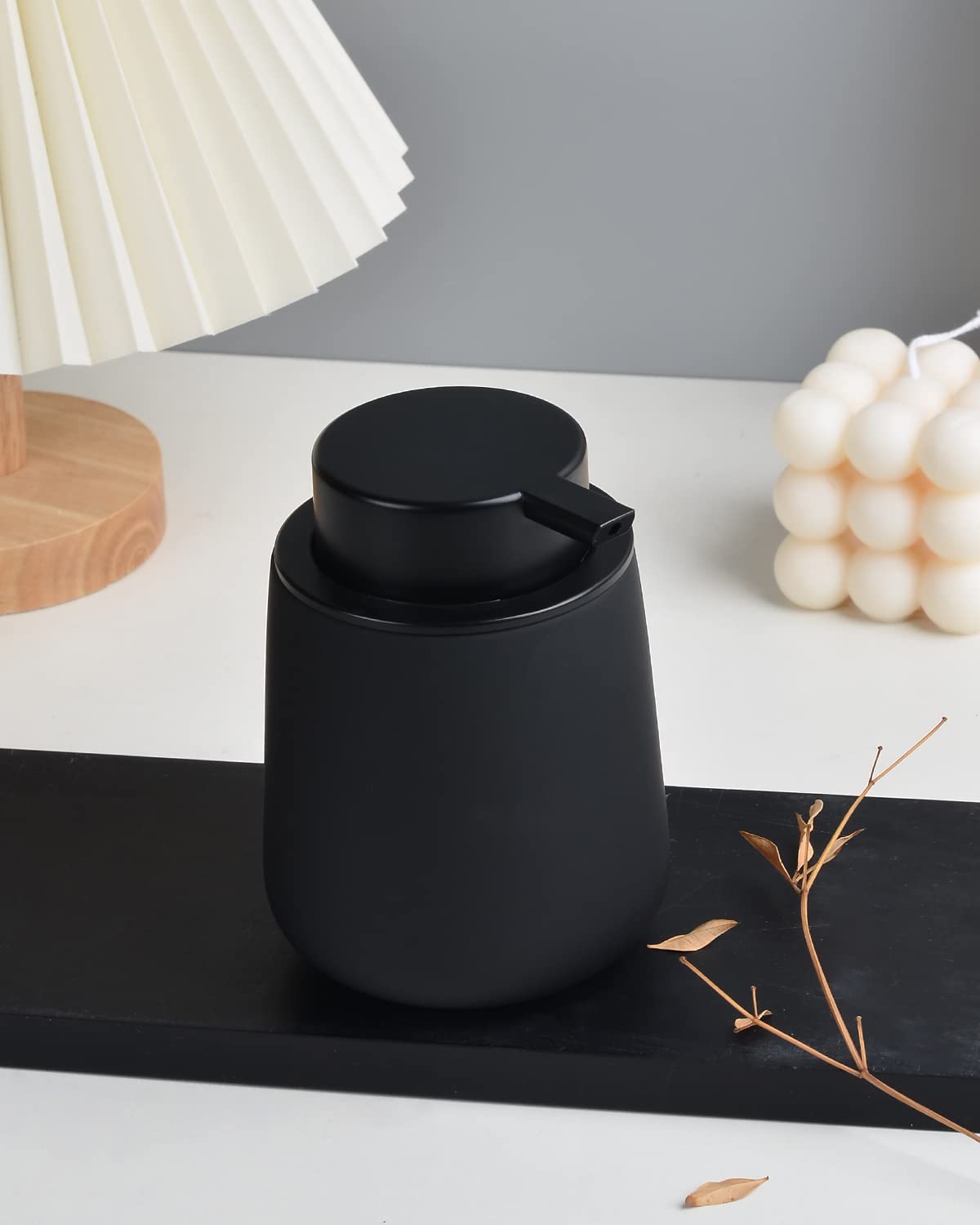 BosilunLife Black Soap Dispenser - Ceramic Dish Soap Dispenser for Bathroom 12ounce Refillable Liquid Hand Dispenser for Essential Oil, Lotion Dispenser with Pump (Rubber Paint)