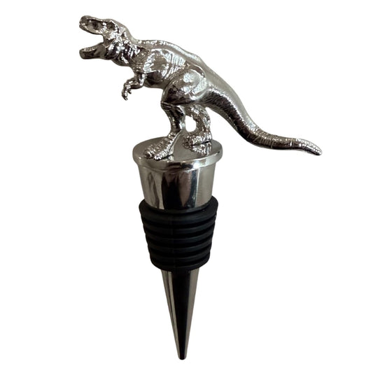 T-Rex Prehistoric Bottle Stopper Sculpture, Tyrannosaurus Rex Chrome Finished Metal Barware Accessory, Dinosaur Gift Adult, Novelty Wine sealer Jurassic Park Gifts for Dino Collectors & Enthusiasts