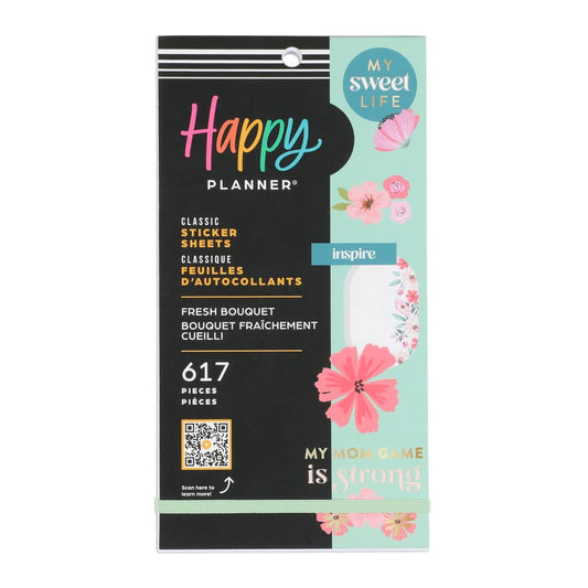 Happy Planner Sticker Pack for Calendars, Journals, and Diary Planners, Multicoloured Scrapbook Accessories, Fresh Bouquet Theme, Classic Size, 30 Sheets, 617 Total Stickers