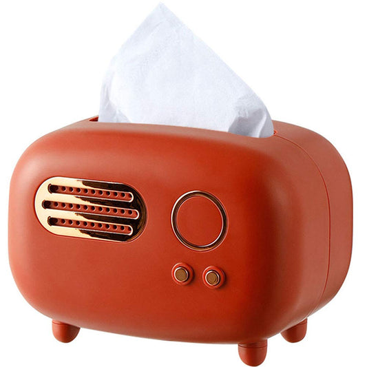 WAYUTO Vintage Radio Facial Tissue Box Cover Napkin Holder Decorative Napkin Storage Organizer Paper Towel Dispenser Container for Bathroom Car Office Desk Home Decor Bedroom Restaurant Red