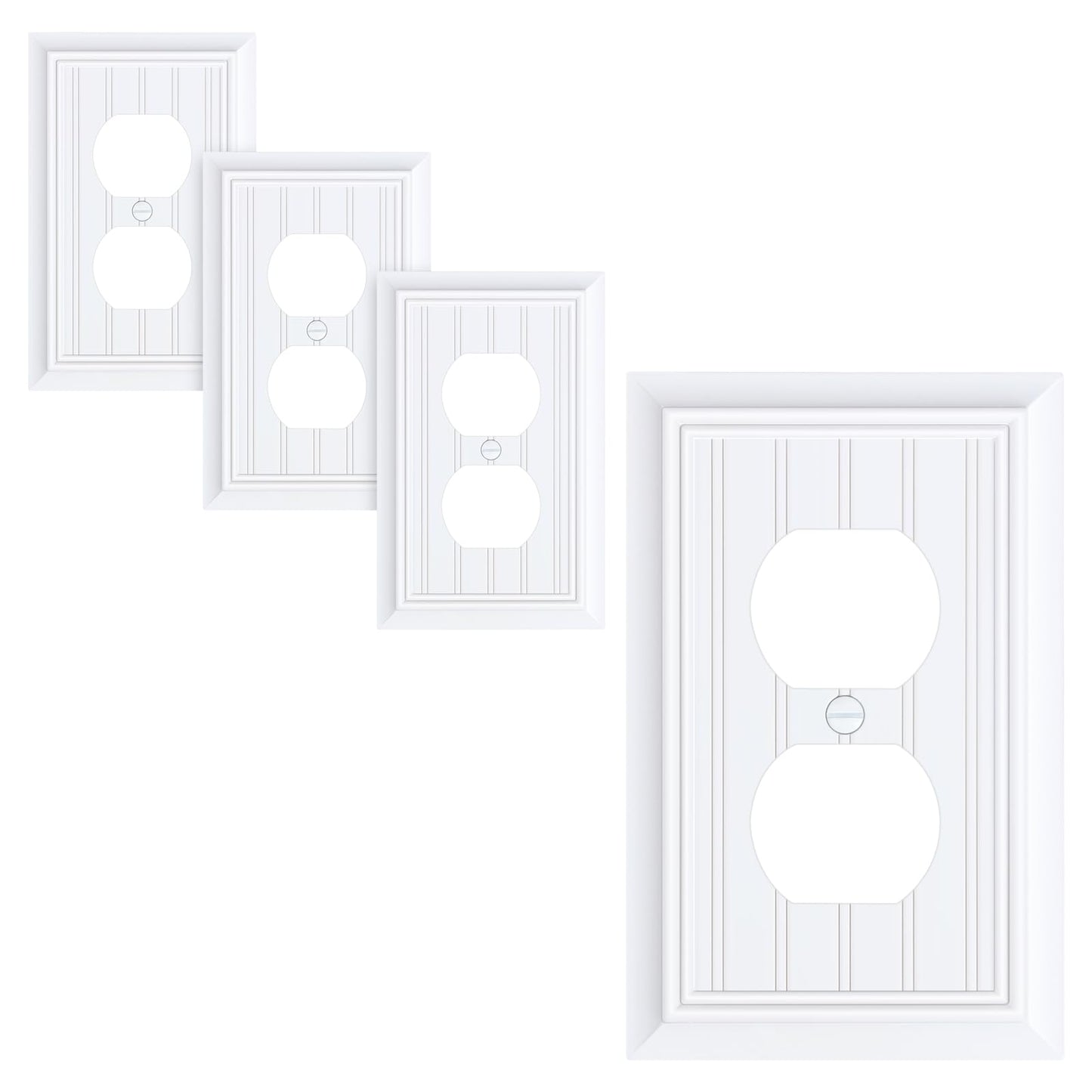 4-Pack Classic Beadboard Duplex Outlet Cover Plate, Decorative Pure White Switch Plates and Outlet Covers, Natural Bamboo Fiber Wall Plates for Electrical Outlets, 1 Gang Receptacle Cover