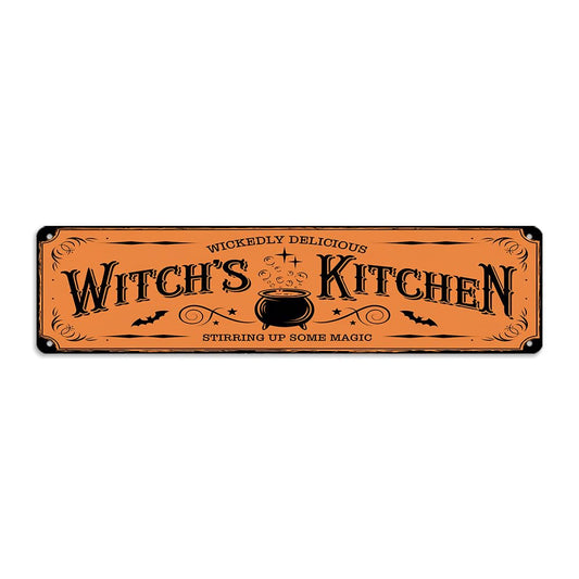 Wickedly Witch Kitchen Metal Sign - Stirring Up Some Magic Decorative Sign - Witches Cauldron Design, 16x4 Inch, Vintage Style Sign for Porch, Patio, Yard, Farmhouse Decor, Halloween Decor