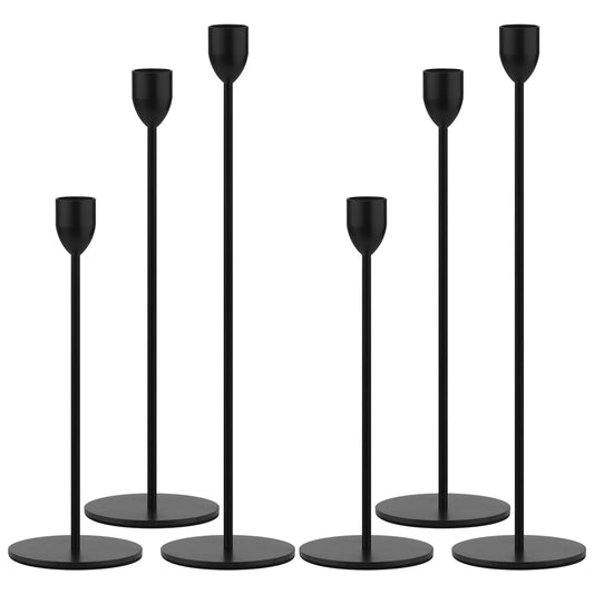 Ohtomber Black Taper Candle Holder - 6PCS Candlestick Holders, Candlesticks Centerpiece Wedding Table Decor, Fit Pillar 3/4" Thick Tapered & Led Candles