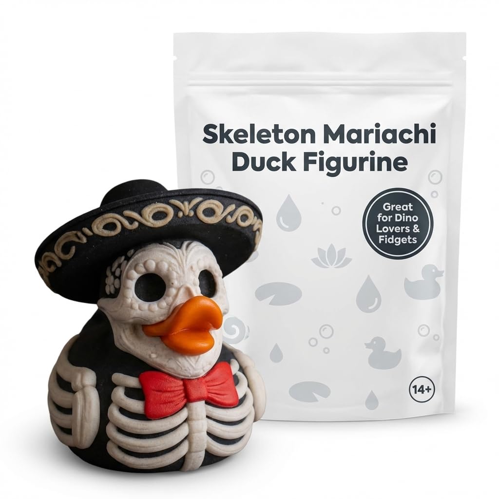 Skeleton Mariachi Duck Dia de Los Muertos Figurine - Articulated Detailed Cultural Collectible Decor for Adult Collector Desk Shelf Display and Mexican Holiday Fans Gift - 3D Printed in Canada