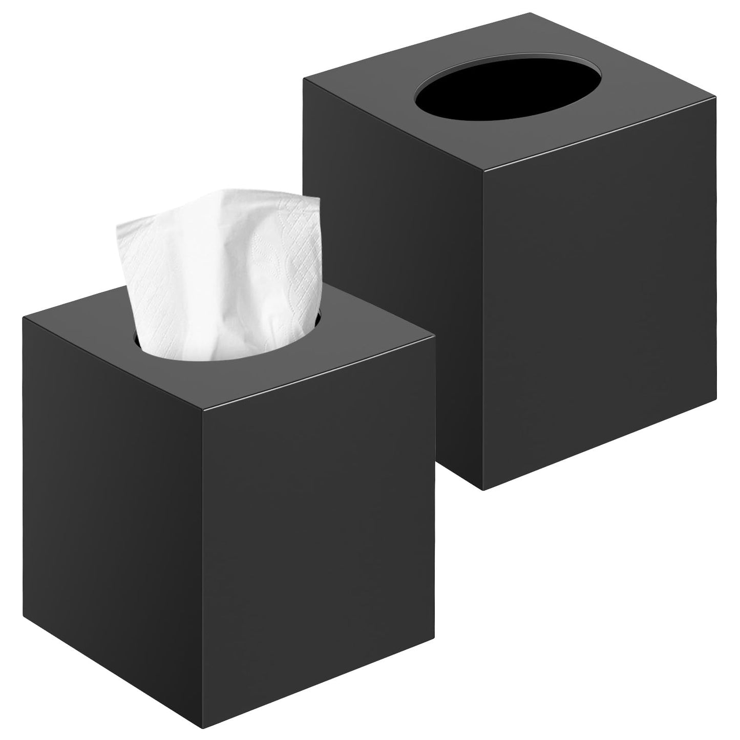2 Pack Tissue Box Cover Black, Square Acrylic Tissue Holder, Decorative Facial Tissue Box Vessel Cube Paper Organizer Dispenser for Bathroom Office, Night Stand, Desk, Car, Vanity, Countertops