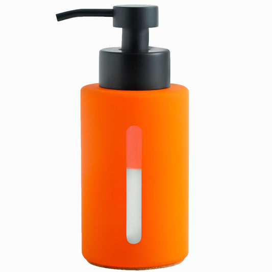 Enra Fall Glass Soap Dispenser with Window,12oz Orange Bathroom Soap Dispenser with Stainless Steel Lotion Pump,Hand Liquid Soap Dispenser Countertop for Bathroom Kitchen(Orange/Liquid Type)