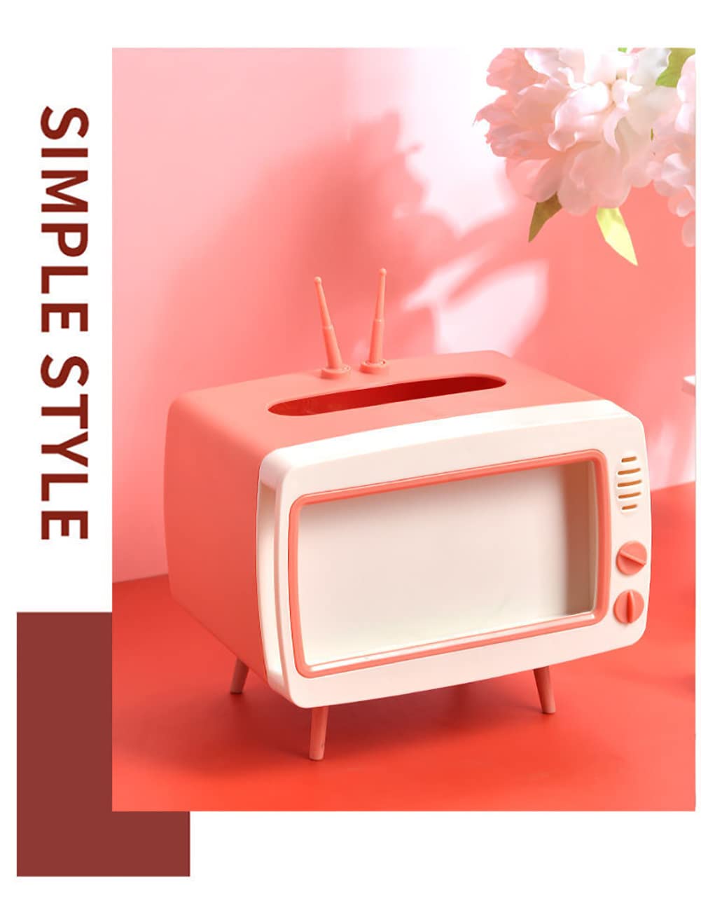 CQUUKOI Fun Cute TV Tissue Box Holder,Multi Functional Square Tissue Box Cell Phone Holder for All Smartphone Toilet Paper Napkin Box Desktop Decoration for Room Bathroom Kitchen Dining (Pink)