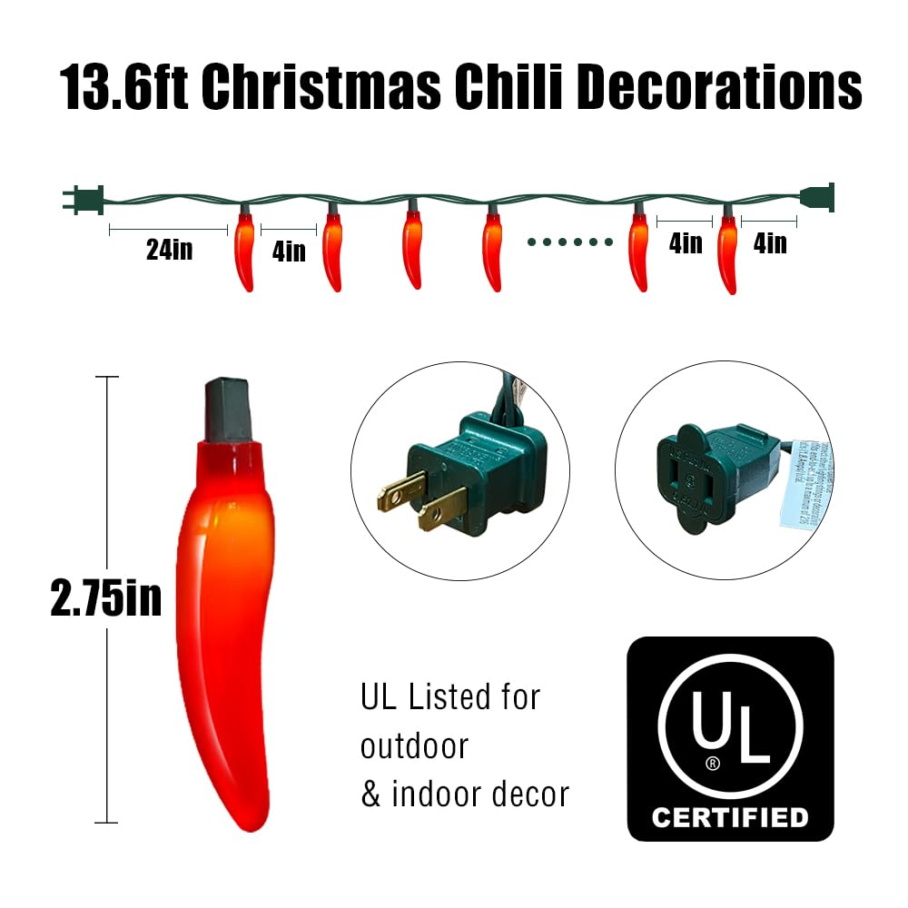 Chili Pepper String Lights,13.6FT, Outdoor Indoor Waterproof Plug-in