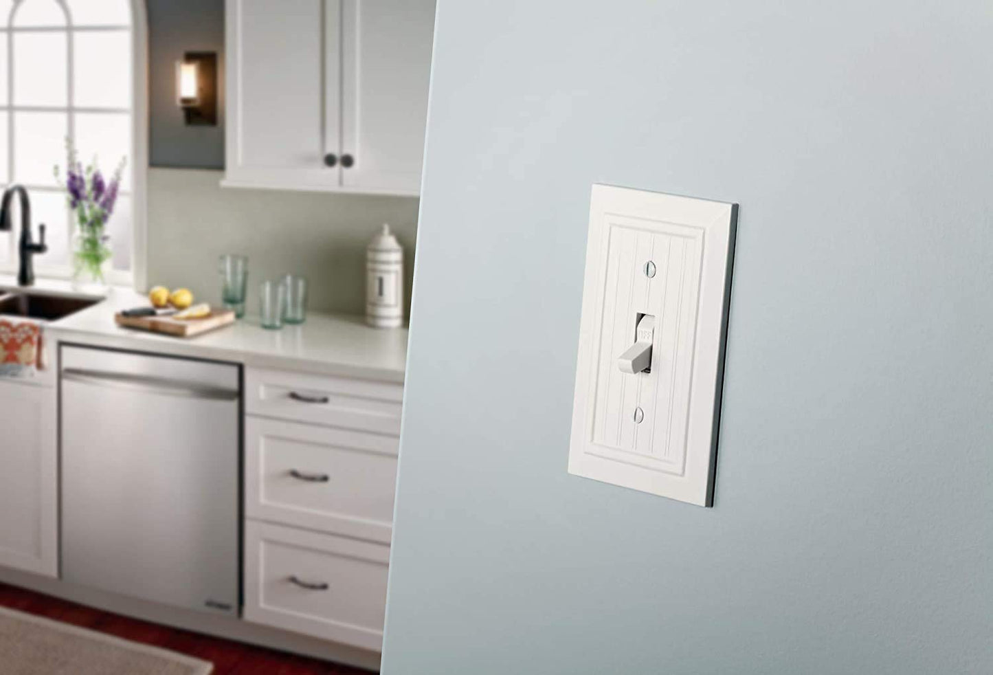 Franklin Brass Classic Beadboard (3-Pack) Decorative Light Switch Cover Wall Plate Pure White 1-Gang Wall Plate Switch/Toggle Plate Guards Electrical Outlet Covers W35265V-PW-C