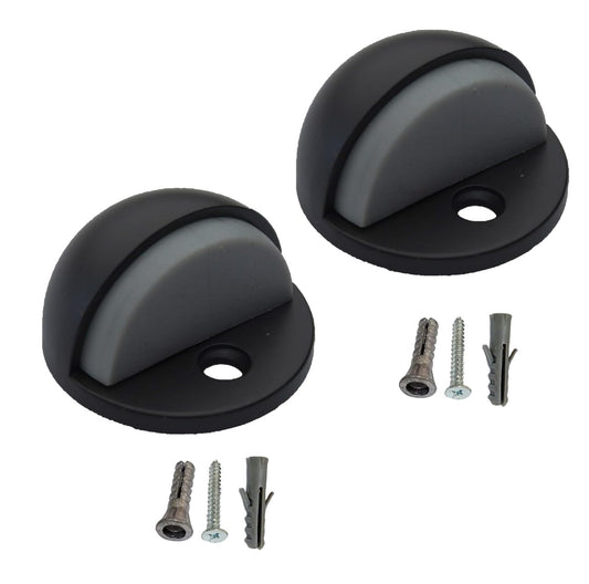 QCAA Low Dome Floor Door Stop, H 25.4 x Diameter 44.5mm, Zinc Die Cast, Matte Black, 2 Pack, Made in Taiwan