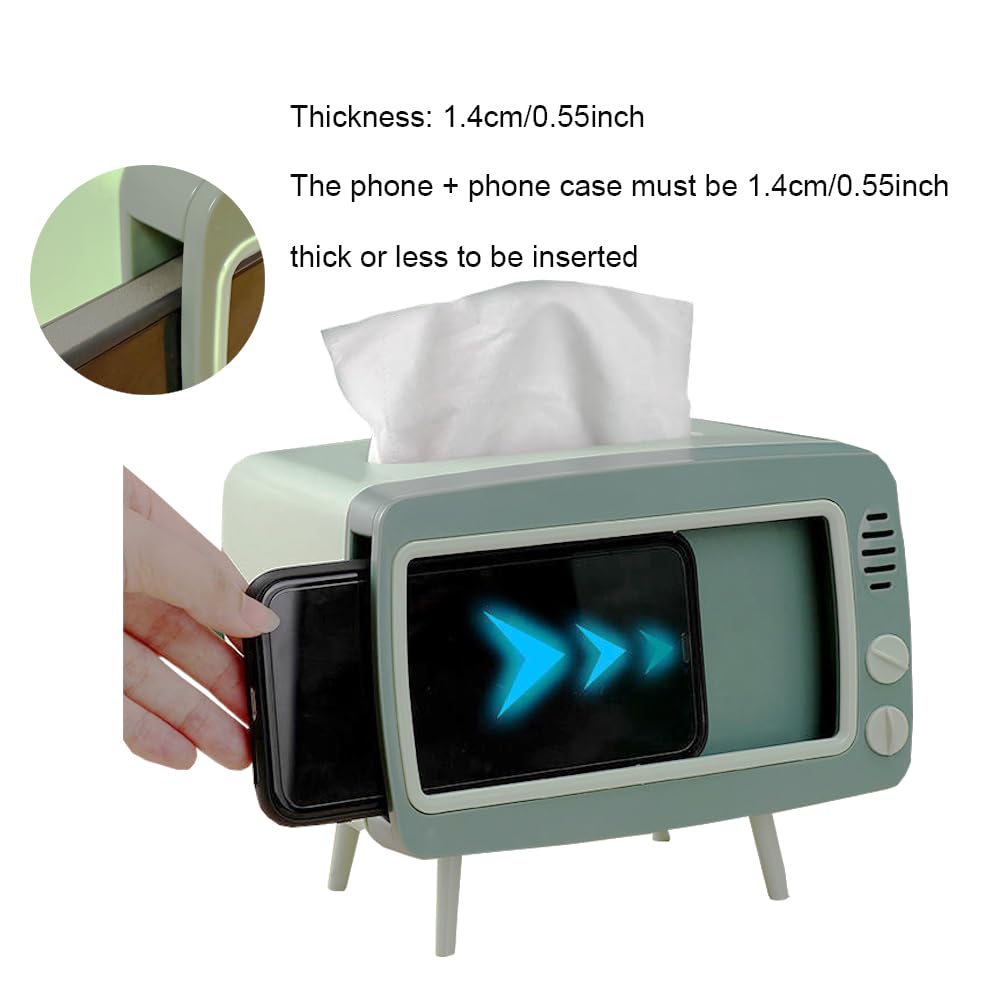 CQUUKOI Fun Cute TV Tissue Box Holder,Multi Functional Square Tissue Box Cell Phone Holder for All Smartphone Toilet Paper Napkin Box Desktop Decoration for Room Bathroom Kitchen Dining (Pink)