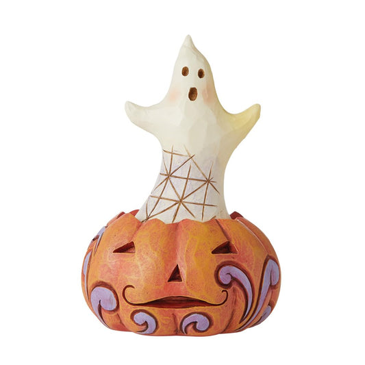 Enesco Jim Shore Heartwood Creek Ghost in Pumpkin Miniature Figurine, 3.94 Inch, Multicolor