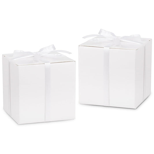 Adecortalk 100 Pcs Mini White Gift Boxes 2x2x2 Inches White Party Favor Boxes Gift Candy Boxes with Ribbons for Birtyhday Wedding Baby Shower Graduation Bridal Shower Halloween Christmas Valentine Gifts