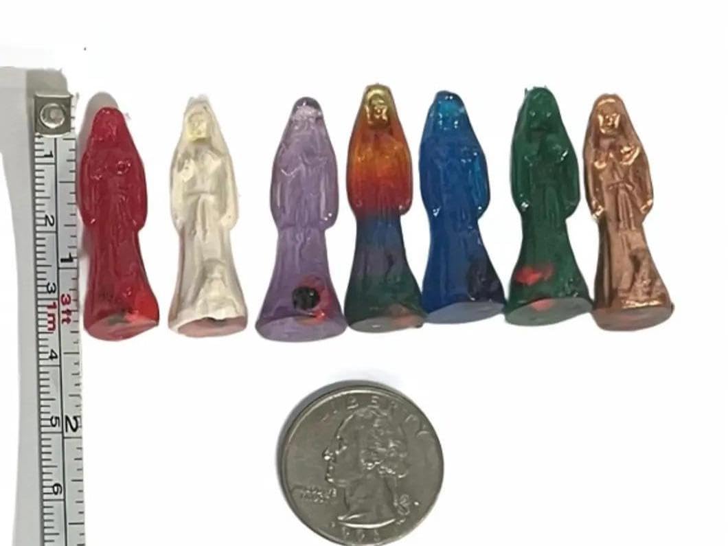 CHAVARIOS 7 Pieces Santa Muerte mini Statues Pocket Size 7 Pieces Color Set
