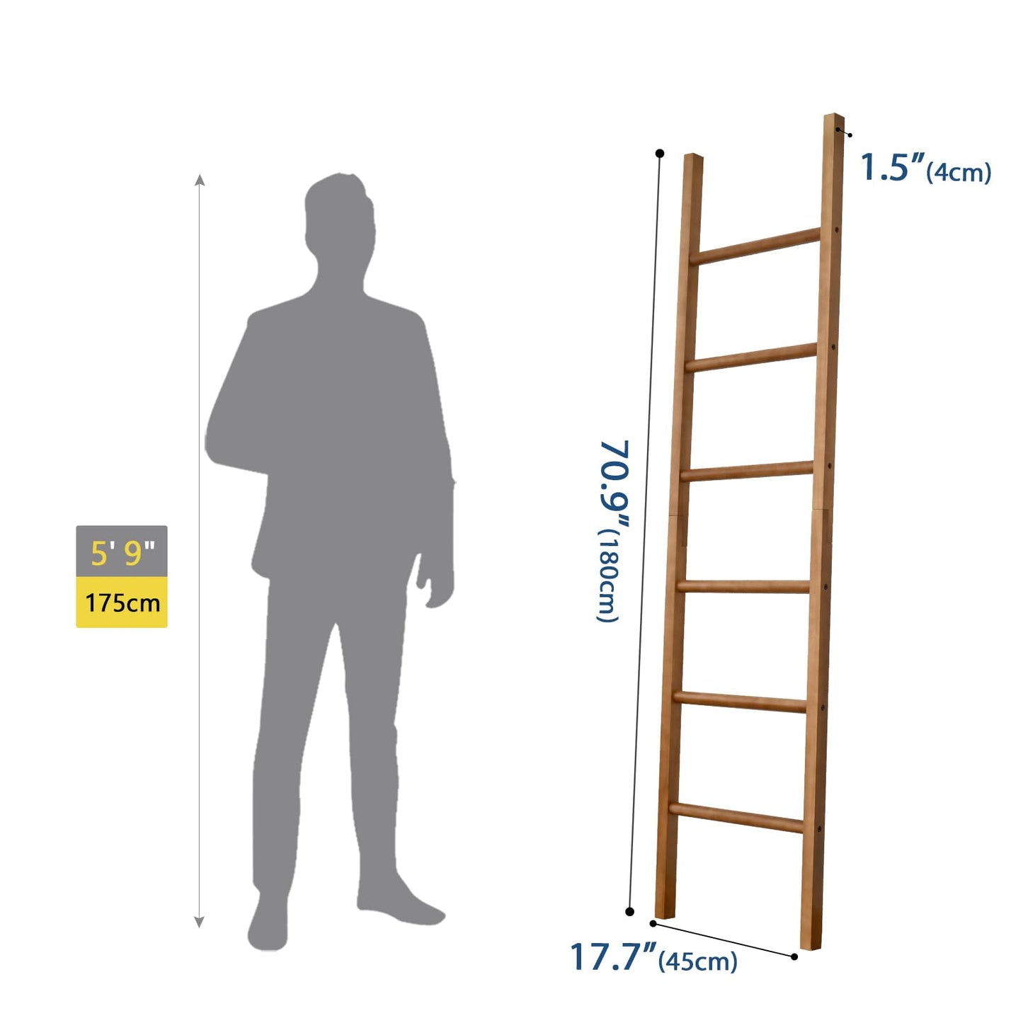 SwallowLiving 6ft Blanket Ladder, Solid Wood Towel Ladder, Rustic Decorative Ladder for Blankets, Farmhouse Wooden Quilt Rack for Living Room & Bathroom