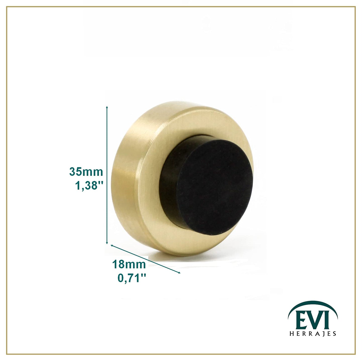 EVI Herrajes | Wall Door Stop | 1,37x0,7" | Satin Matte Brass | Adhesive + Screw-in | Anti Shock Door Handles | Design and Functionality | I-254/35-LMT