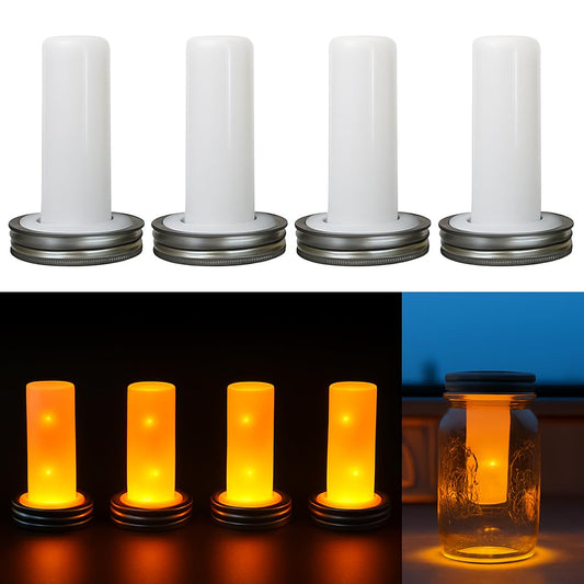 KH866 4Pcs Solar Flickering Flame Lights with Gypsum Cover – Realistic Flame Effect, Safe Indoor Halloween Decoration or Hot Air Bulb Replacement Kit, Ideal for Romantic Wedding Decorations