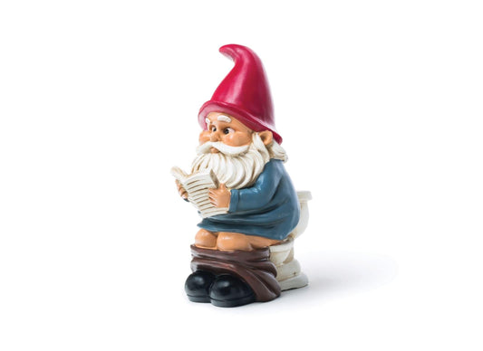 Funny Garden Gnome on a Throne, Durable Ceramic Statue Decoration, Weather-Proof Outdoor Gnomes for Yard Lawn Garden Decor, Housewarming Gag Gift - 9.5" Tall