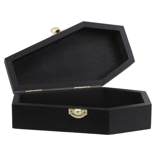 Hemoton Wooden Coffin Candy Box with Flip Lid Small Coffin Box for Treats and Pet Ashes Keepsake Handcrafted Halloween Decor Jewelry Organizer 6.10X3.26X1.81In