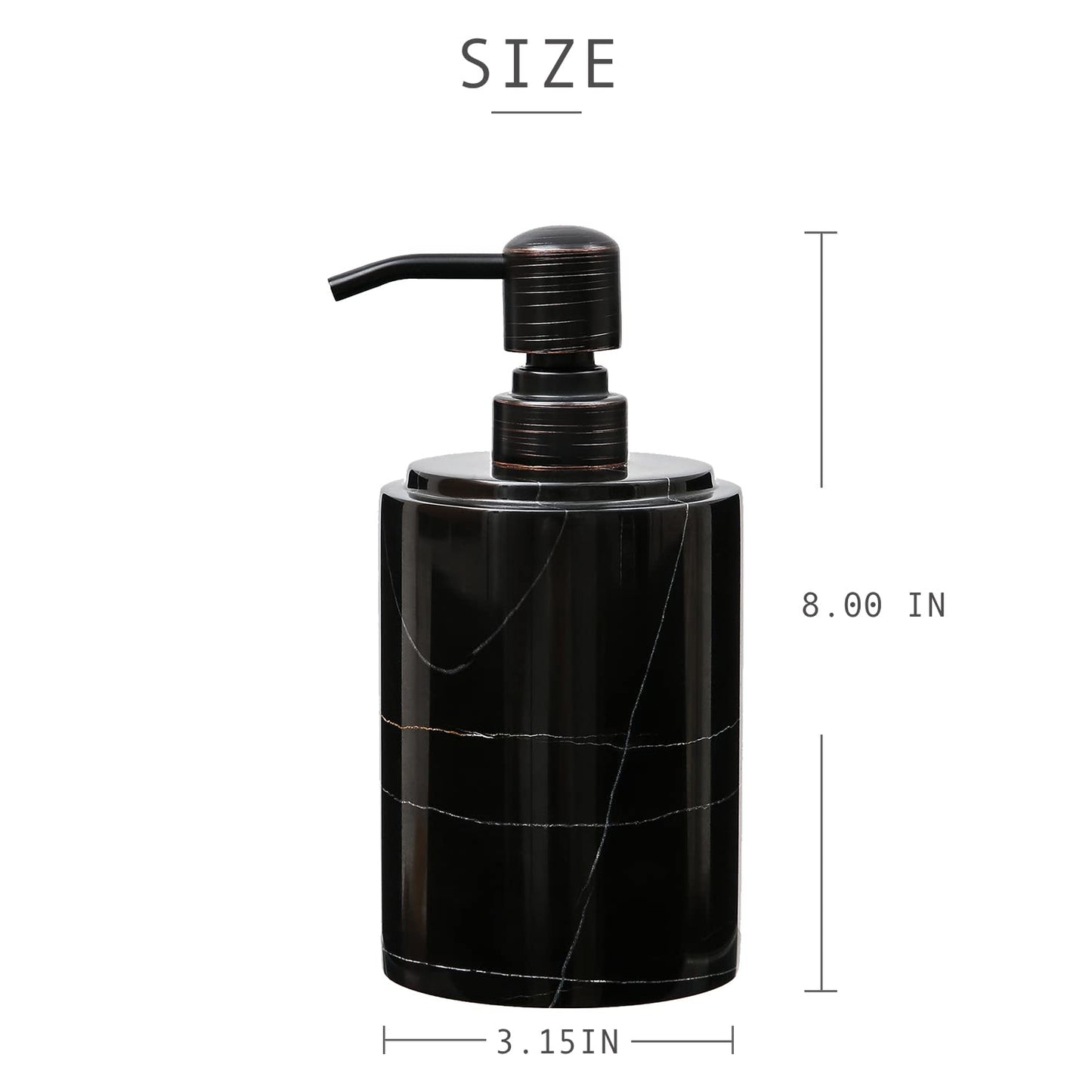 JIMEI Black Marble Soap Dispenser Hand or Dish for Bathroom & Kitchen - Decorative Natural Marble Stone Liquid Soap/Lotion Dispenser - Stainless Steel Soap Dispenser Easy-Glide Pump - Refillable