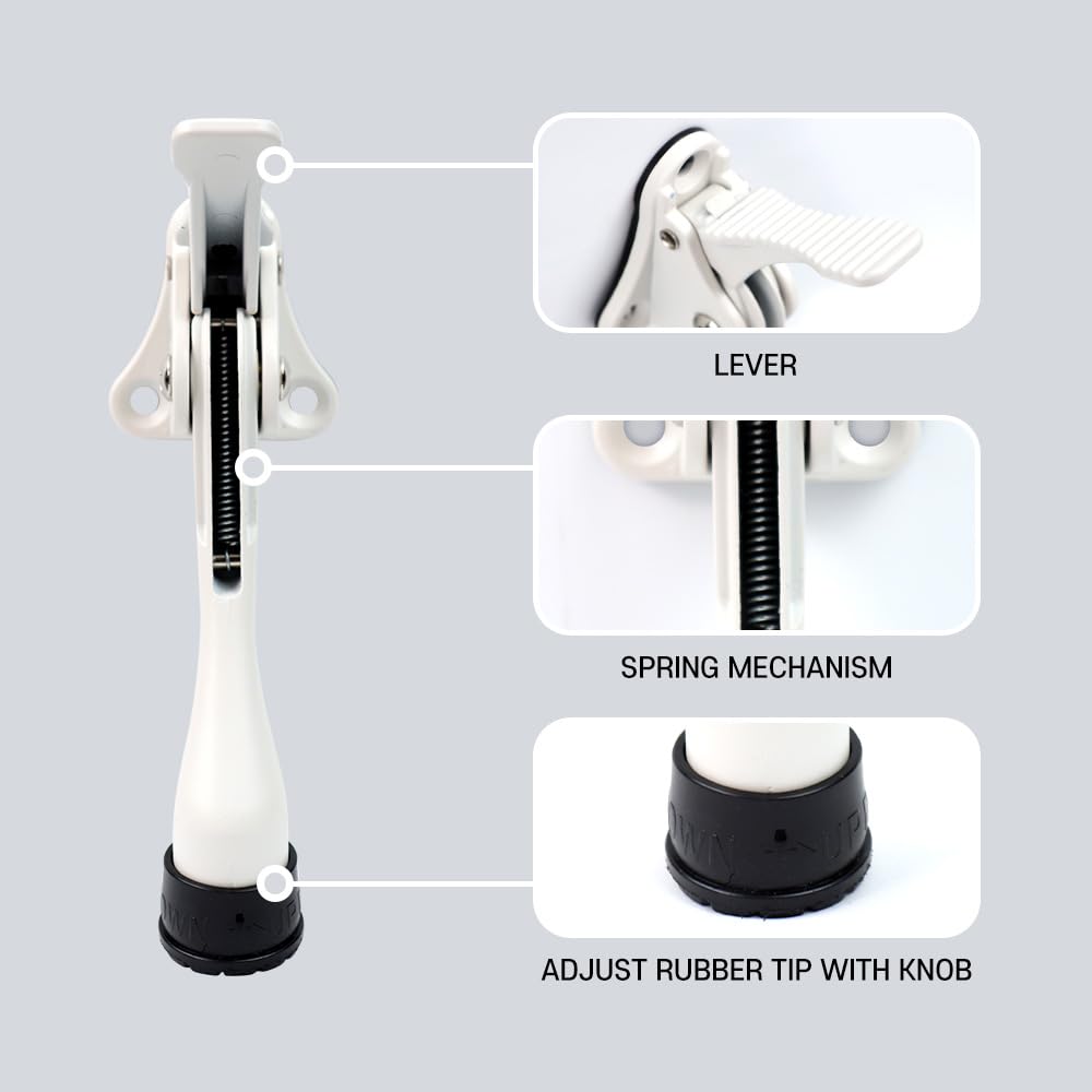 HA SHI Kickdown Door Stopper, Heavy Duty Adjustable White Door Holder Stop