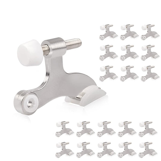 HOMOTEK 20 Pack Hinge Pin Door Stopper, Hinge Stops for Top of Door, Adjustable Deluxe Heavy Duty Door Stop 2-1/2x1-3/4 inch, with White Rubber Bumper Tips, Satin Nickel