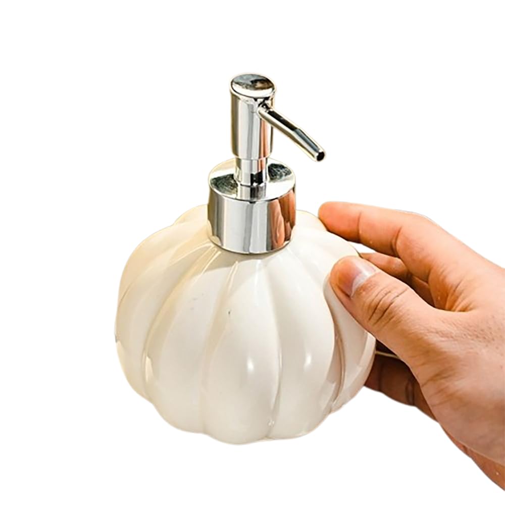 Ceramics Soap Dispenser, Ceramic Hand Soap Dispenser, Pumpkin Shaped Bottle, Foam Dispenser, Decorative Hand Pump Refillable Soap Dispenser for Kitchen