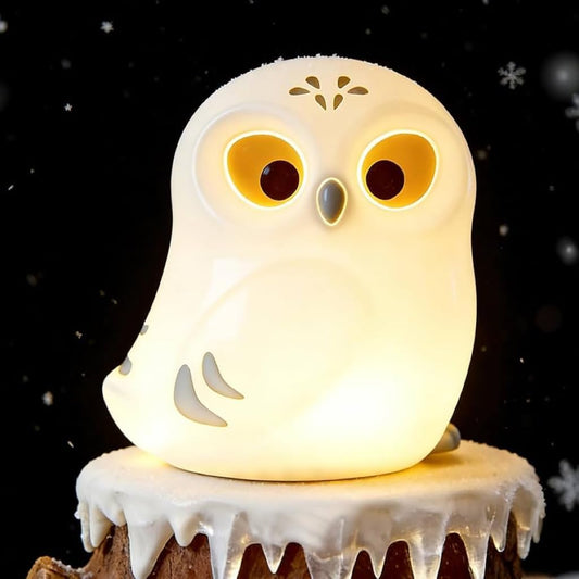 Cute White Owl Night Light for Kids, Squishy Lamp Owl Gifts, Rechargeable Dimmable LED Bird Nightlight, Nursery College Dorm Décor, Funny Foldable Box to Display House, Safe Silicone Baby Toy