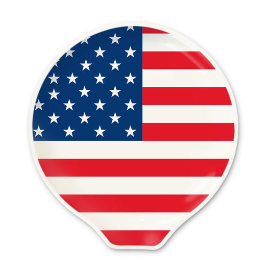 Whaline 4.7inch Patriotic Spoon Rest American Flag Star Stripe Small Coffee Spoon Holder for 250th Anniversary 4th of July Independence Day Coffee Stirrers Teaspoon Bar Coffee Station Accessories
