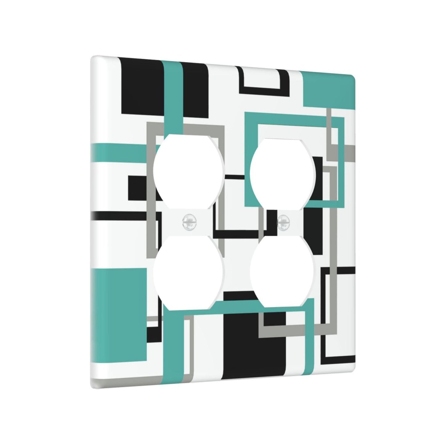Geometric Turquoise Black Gray Modern Abstract Boho Outlet Covers 2 Gang Double Duplex Decorative Light Switch Covers Electrical Wallplates Socket Faceplate for Office Nursery Decor