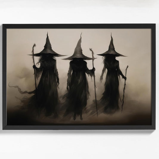 Black Framed Dark Academia Wall Art Painting Vintage Witch Poster For Halloween Victorian Gothic Room Wall Decor-Vintage Goth Art Canvas Prints Picture Hang To Bedroom