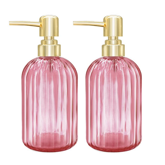 Soap Dispenser - 2 Pack 14 Oz Kitchen Soap Dispenser with Pump, Bathroom Transparent Soap Dispenser Bottle for Hand Soap, Dish Soap or Lotion (Pink)
