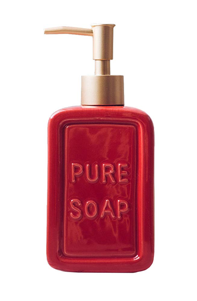 Red Ceramics Retro Soap Dispenser Soap Bottle Lotion Bottle with Pump