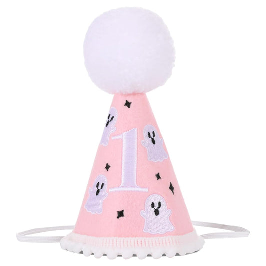 Kaniwati Spooky One First Birthday Hat - Pink Ghost 1st Birthday Hat, Halloween Horror 1st Party Decorations, First Photo Prop