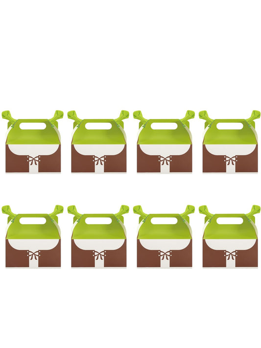 Wynato 16 Pack Green Ogre Party Favor Treat Boxes Goodie Gable Paper Gift Boxes with Handles Green Ogre Ears Costume Hairpin (16)