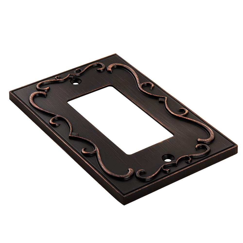 French Cabriole Decorative Wall Plate Switch Plate Outlet Cover (Single Decorator, 2 Pack, Aged Bronze)
